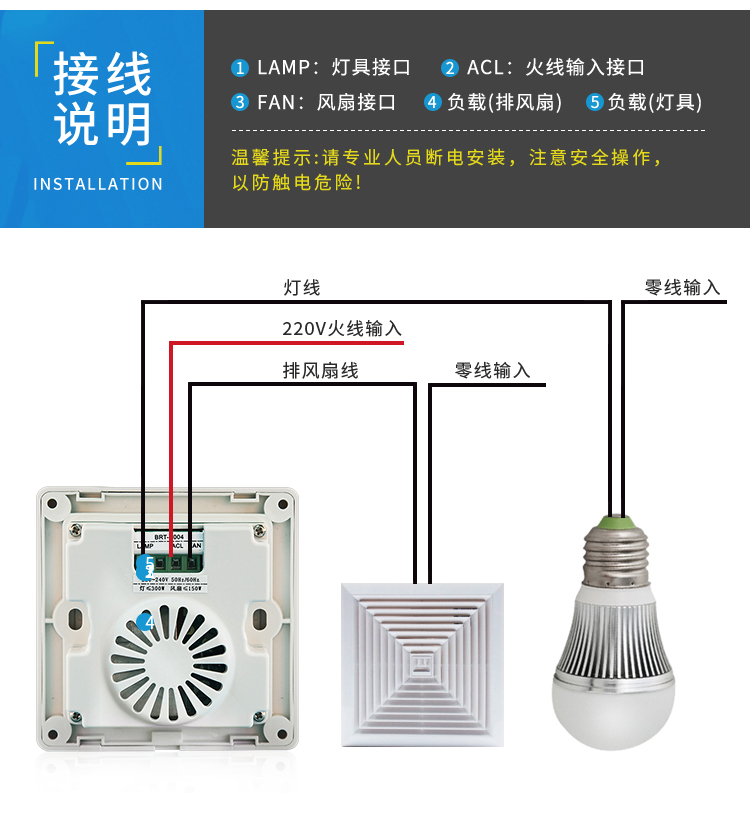BRT-V004 按键式带灯延时开关 产品详情图